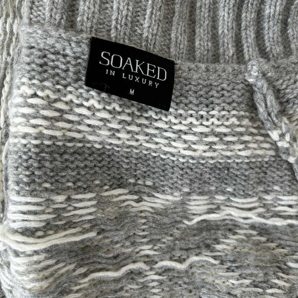 Soaked in Luxury Grey Fair Isle Wool-Blend Button Poncho, Ribbed Collar – US M - Picture 8 of 12